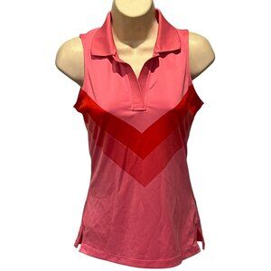 New J. Lindeberg Lisa TX Jaquard Pink Red Sleeveless Golf Polo Shirt Top
